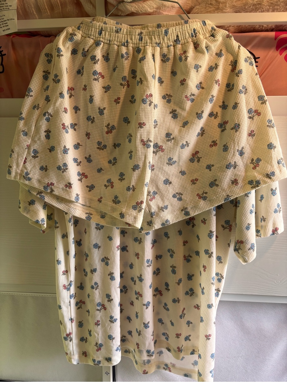 Cream Kids Floral Waffle Pointelle Set with Blue & Red Blossoms